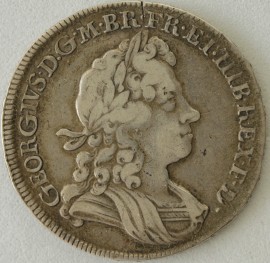 HALF CROWNS 1720  GEORGE I ROSES AND PLUMES 20 OVER 17. SCRATCHES ON OBVERSE NVF