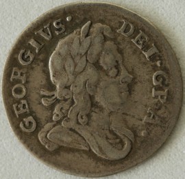 THREEPENCES SILVER 1727  GEORGE I SCARCE GF