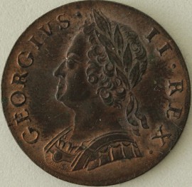 HALFPENCE 1747  GEORGE II SCARCE GRADE UNC LUS