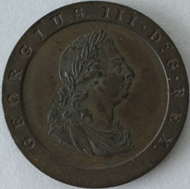 HALFPENCE 1797  GEORGE III PATTERN IN COPPER BY KUCHLER. BMC 1157. RARE. UNC T.