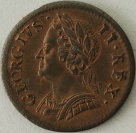 FARTHINGS 1754  GEORGE II VERY RARE GRADE. MINT STATE UNC LUS.