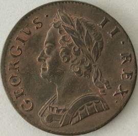 HALFPENCE 1746  GEORGE II SCARCE GRADE UNC LUS.