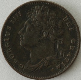 FARTHINGS 1825  GEORGE IV LEAF RIBS RAISED SCARCE GF