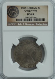 FLORINS 1887  VICTORIA YOUNG HEAD GOTHIC TYPE RARE NGC SLABBED  MS63