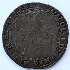 CROWNS 1625 -26 CHARLES I TOWER MINT GR I 1ST HORSEMAN KING ON HORSEBACK HORSE CAPARISONED WITH PLUME ON HEAD MM CROSS CALVARY S2753  GF/NVF