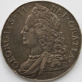 CROWNS 1750  GEORGE II OLD HEAD V QUATRO  GVF