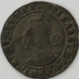 ELIZABETH I 1575  ELIZABETH I SIXPENCE. 3rd issue. Larger bust with rose and date. MM Eglantine.  GVF