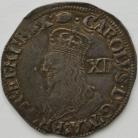 CHARLES I 1636 -1638 CHARLES I SHILLING TOWER MINT BUST 3A NO INNER CIRCLES REV ROUND GARNISHED SHIELD MM TUN GVF