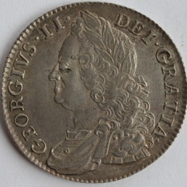 HALF CROWNS 1750  GEORGE II V QUATRO RARE TINY DIE FLAW BY EYE  NEF