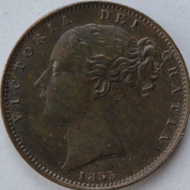 FARTHINGS 1855  VICTORIA WW RAISED NUNC T